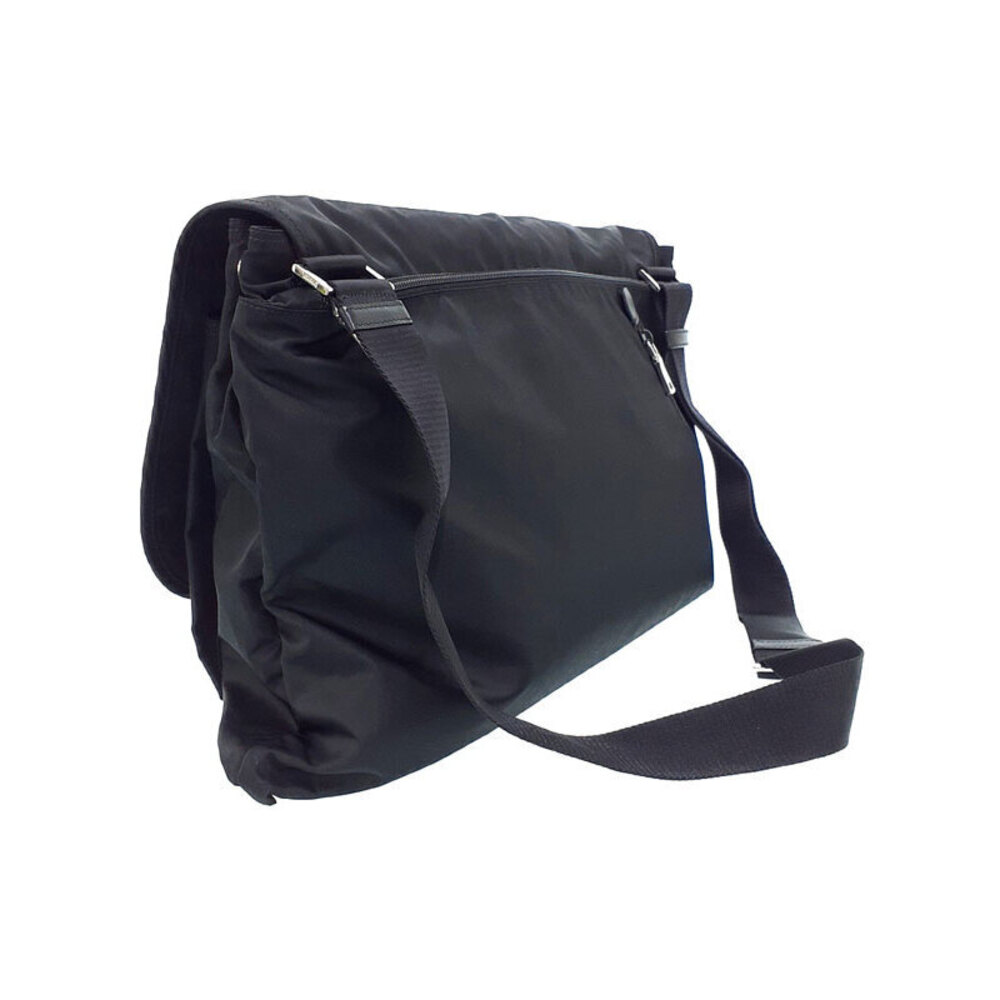 Prada Tessuto Nylon Saffiano Black Buckle Bag Messenger Double